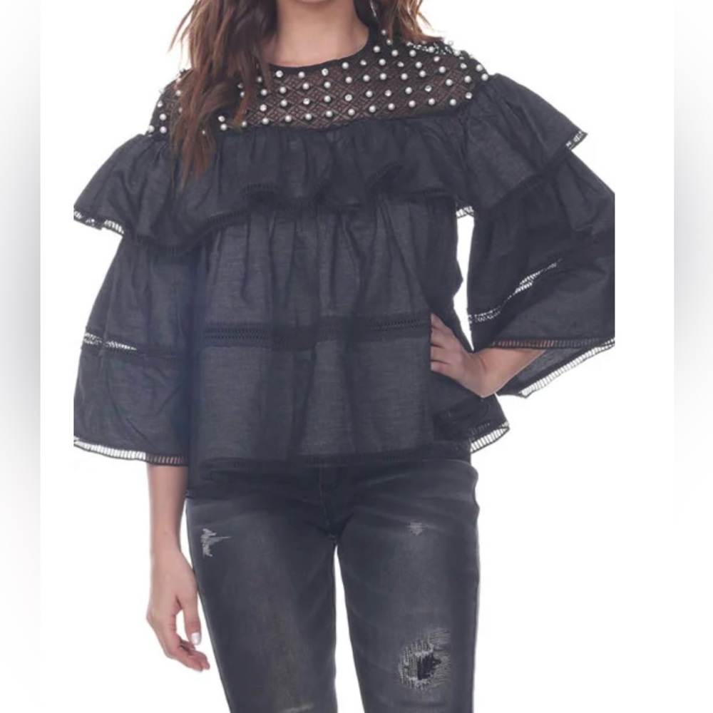 Pearl/diamond Debi. Top.  SKU: Love The Queen AZ17265-BL.  Size 1X